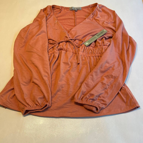 Absolutely Famous Tie Front Long‎ Sleeve Peplum Top Blouse - Size S - Picture 1 of 10